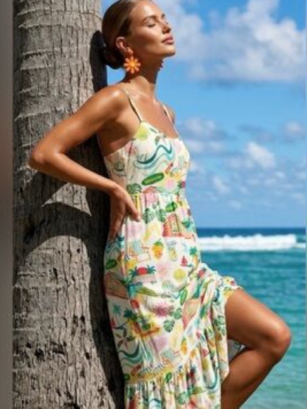 JANE + DELANCY Tropical Dress - Miami Hotel Multi Print Linen Blend NWOT